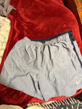 Nike Light Gray Athletic Shorts with Navy Waistband